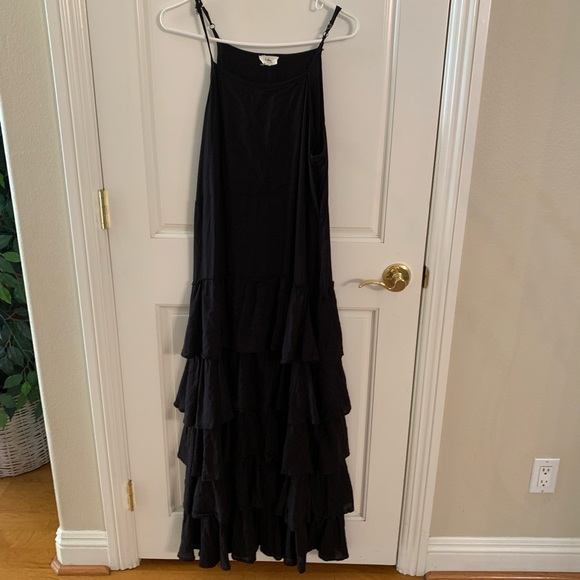 holiday Woman’s Black Adjustable Sundress with Ruffles at the Bottom - Picture 1 of 8